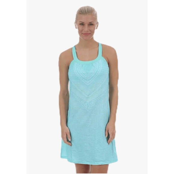 Prana Cantine Dress Blue Green  Synergy Size Small Built In Bra Outdoor Hike - Picture 1 of 9